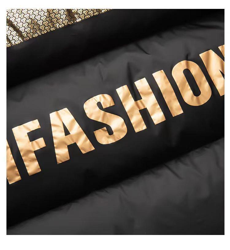 Unisex Kurze Glänzende Schwarze & Goldene Daunenjacke: Dick, Waschbar, Kältefest, Trendig, Hochwertig