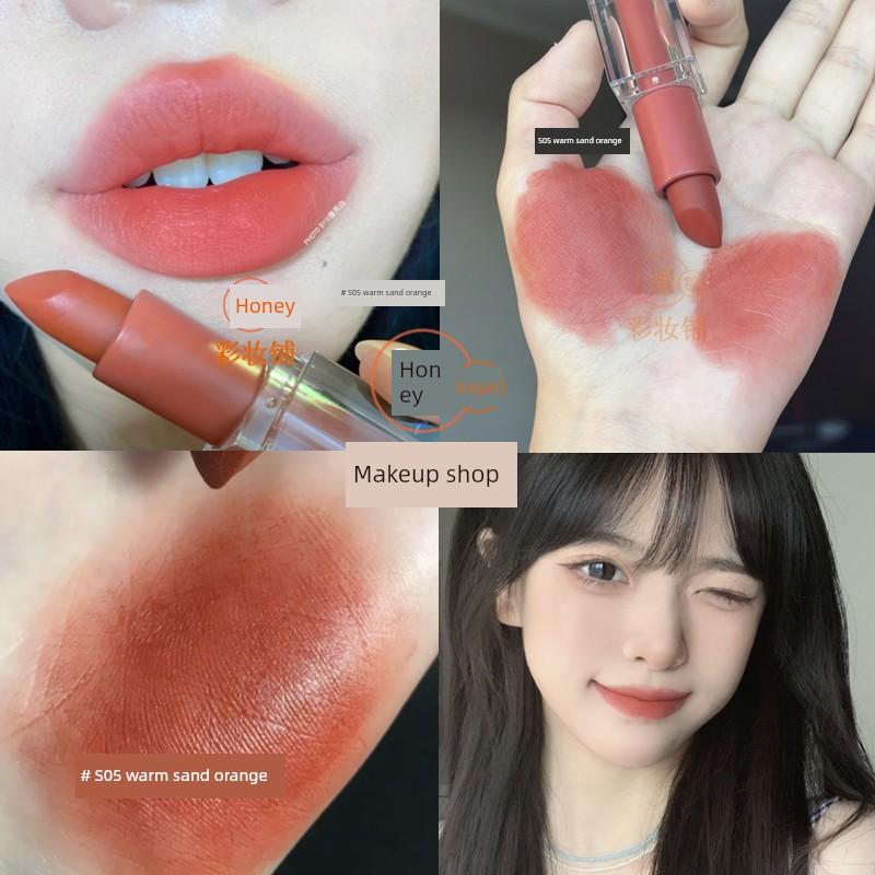 Good Color Matching! Light Fashion Sense Milk Apricot Nude Coffee Low Saturation Primary Color Coffee Space Mud Lipstick Plain Face Control