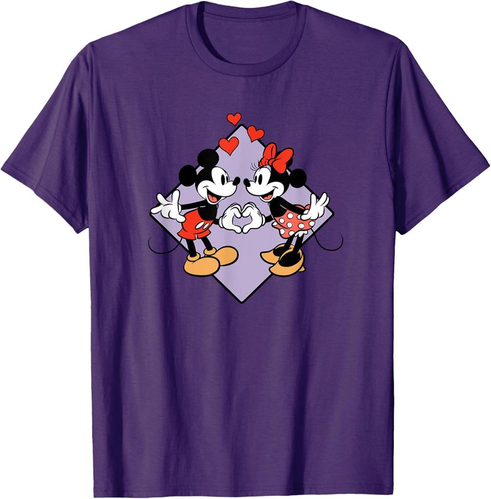 Fashion Casual Essentials Mickey and Minnie Smiling In Love Valentine's Day Short Sleeve T-Shirt S-4XL Summer
