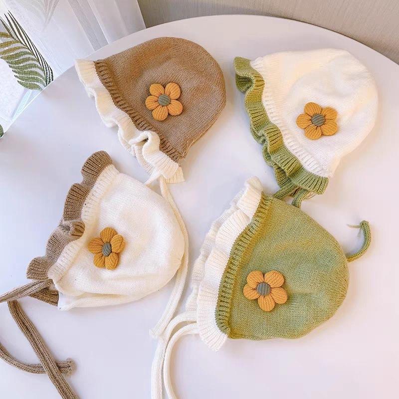 Autumn Winter Ear Protection Baby Hat Warm Windproof Knitted Kids Lacing Cap Infant Boy Girls Beanie Bonnet Enfant