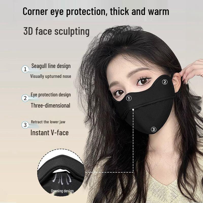 Women's Winter Velvet Face Mask with Eye Corner Protection, Thickened, Washable, Openable Design for Cold Weather