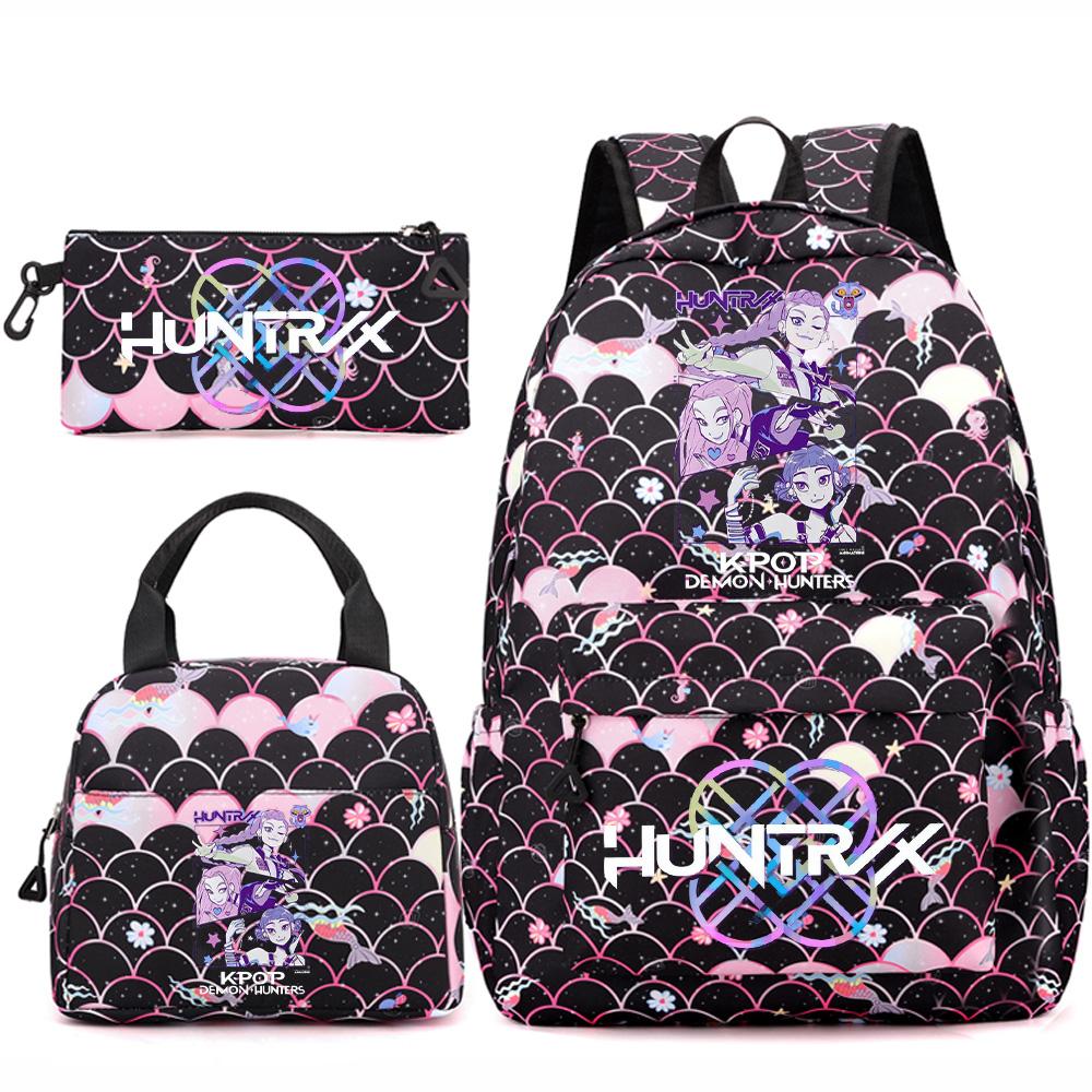 3Pcs/set Anime Kpop Printed Backpack Handbag Pencil Case for Teenger Student Girl Boy Schoolbag Kid Bookbag Large Capacity Travel Bag Gift