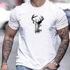 Men's Summer 100%  Fashionable Casual Loose Sports Deer Head Pattern Printed Round Neck Short Sleeved T-shirt Top