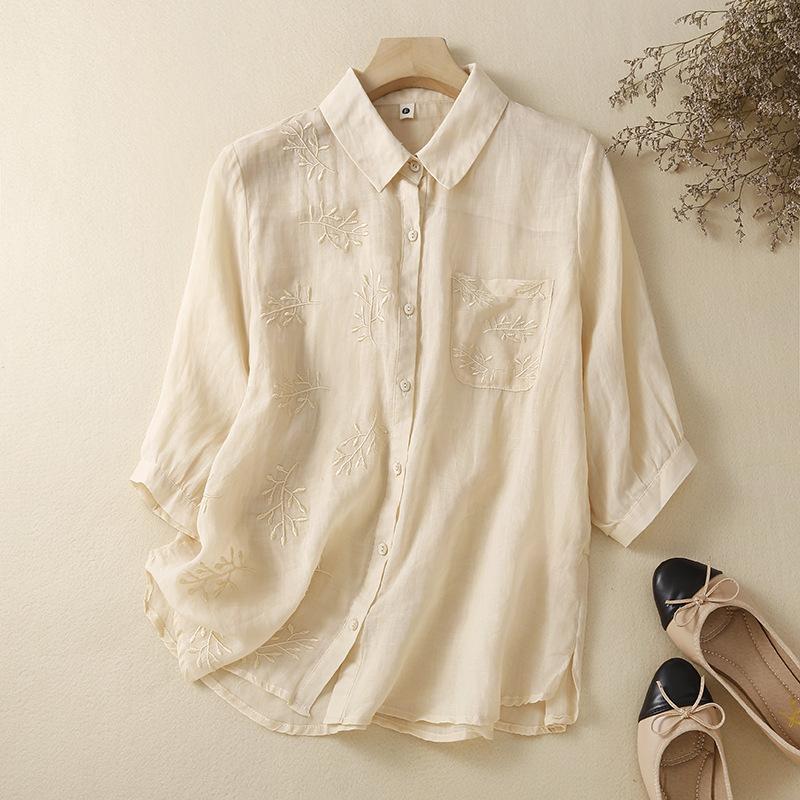 

Весенне-летняя хлопково-льняная блузка в стиле ретро, ​​свободная повседневная рубашка с разрезными рукавами для женщин, топ для женщин