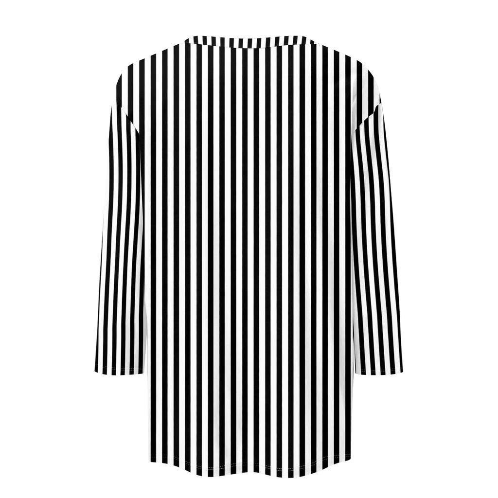 Women's Fashionable Casual Three-Quarter Sleeve Striped Print -Neck T-Shirt Top