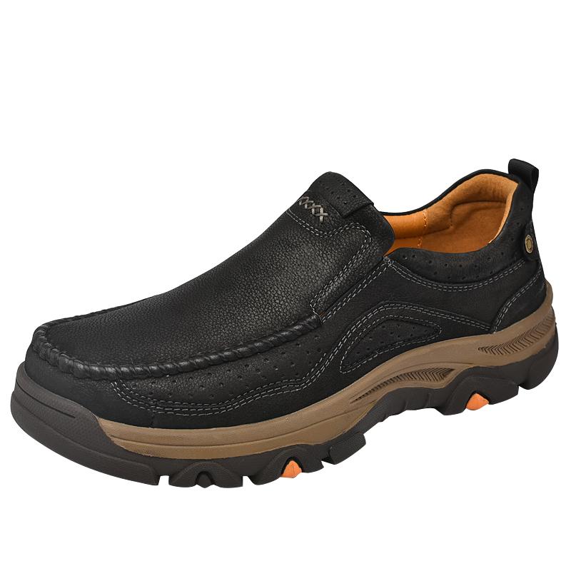 

Genuine Leather Casual Men Shoes Handmade Comfortable Brand Loafers Breathable Non-Slip All-match Outdoor Hiking Shoes 48 чёрный