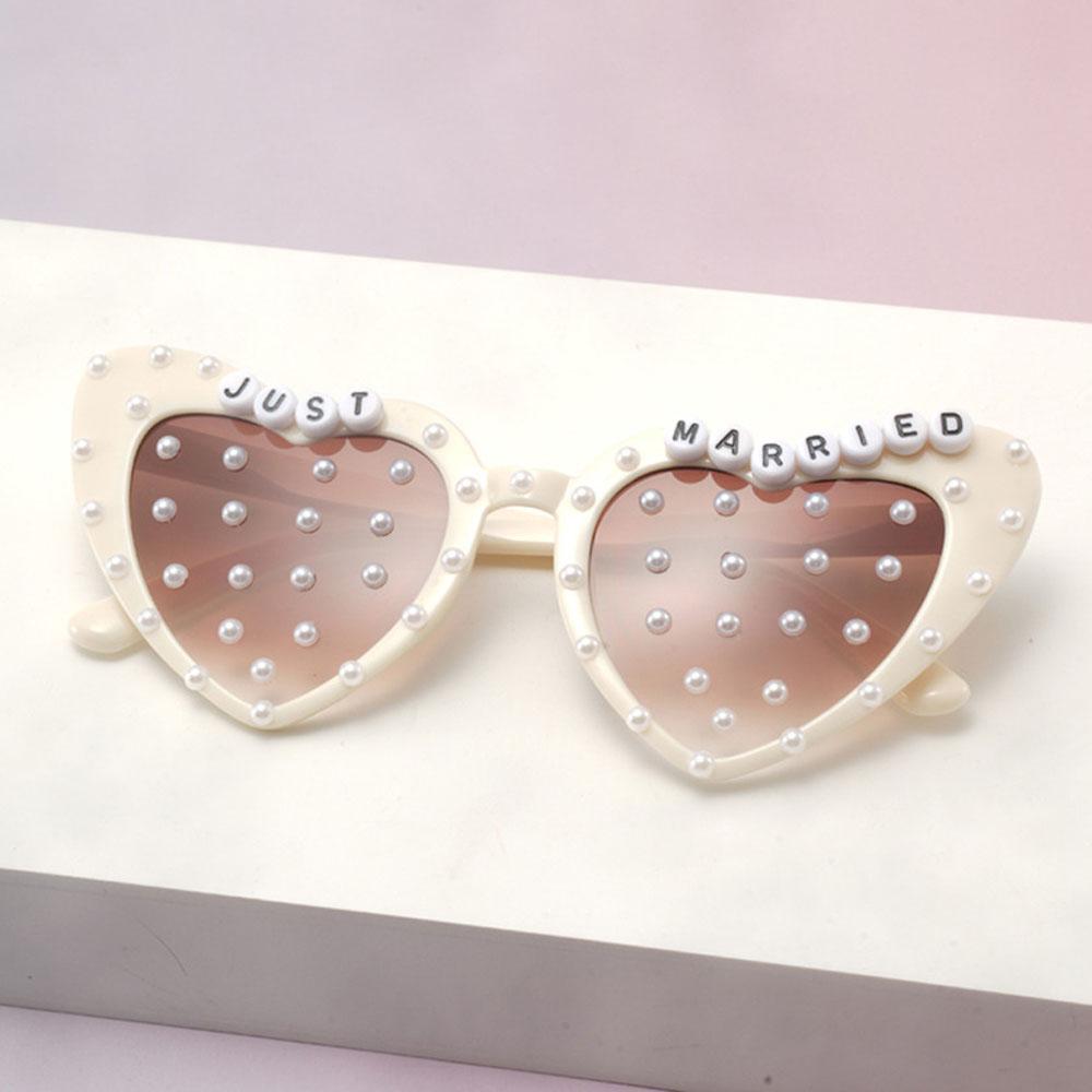Just Married Heart Sunglasses with Pearls Bride to Be Wedding Party Bachelorette Party Decorations Bridal Shower Gift Eyewear