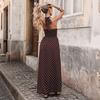 Women's Halter Deep V Neck Polka Dot Maxi Dress High Waist Slim Vintage Vacation A Line Long Dress