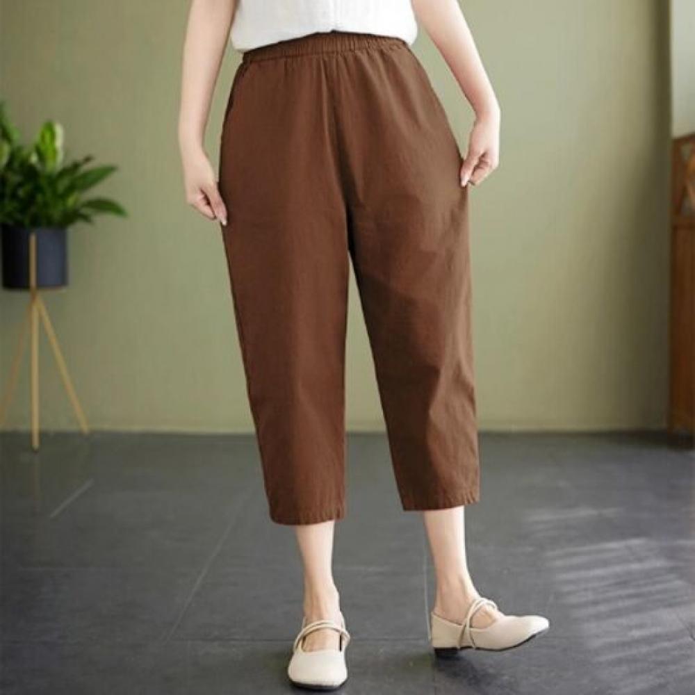 Shop Women Big Size Linen Banding 7 Point Pants Won Wpt Wfilkbx