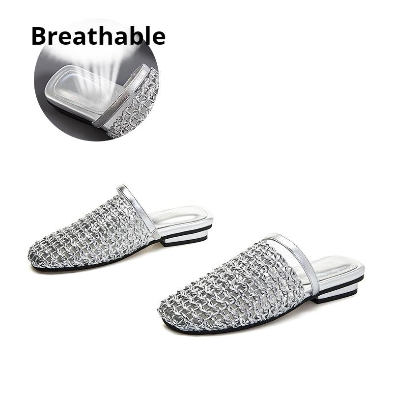 

Плетеные шлепанцы с открытым носком, ажурная уличная обувь, повседневная и модная женская обувь 35 серебряный