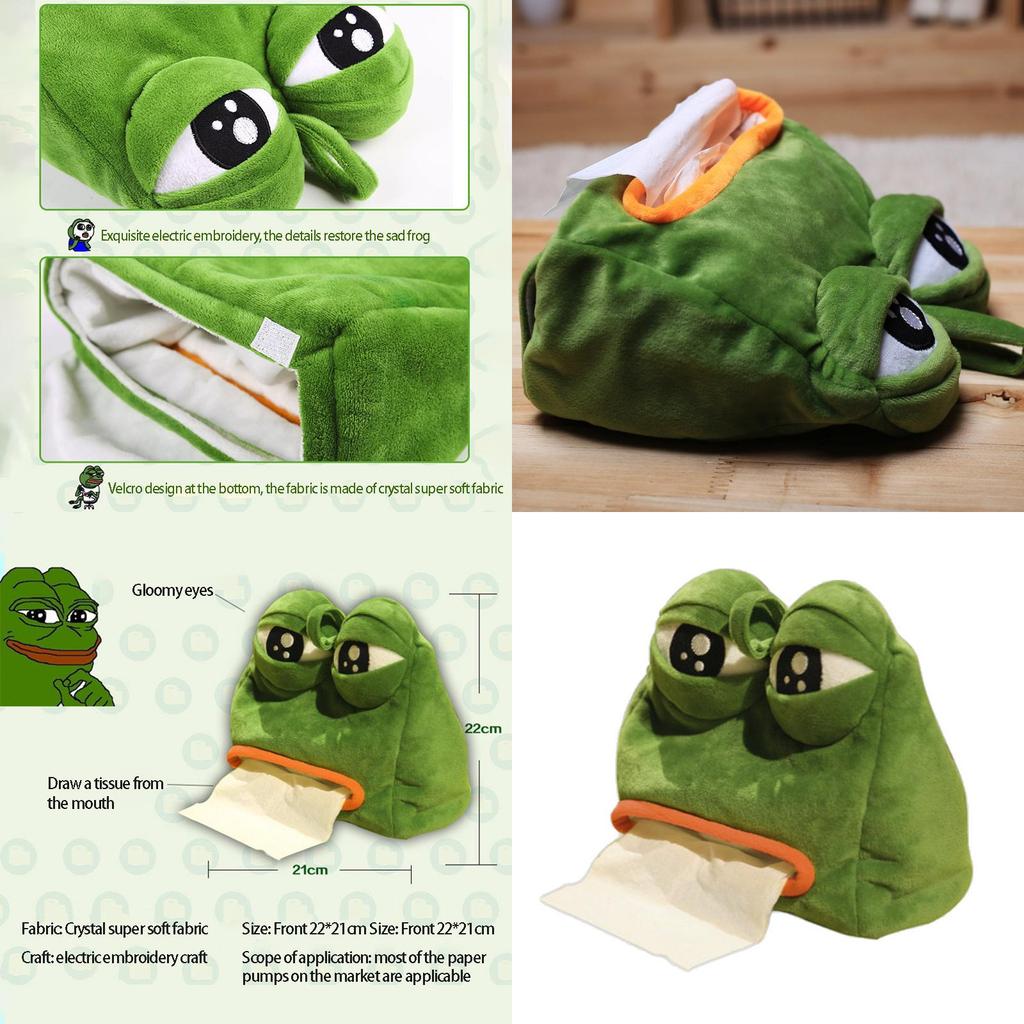 Pepe Sad Frog Plush Tissue Storage Box For Home And Office Use Soft Touch And Novel Design