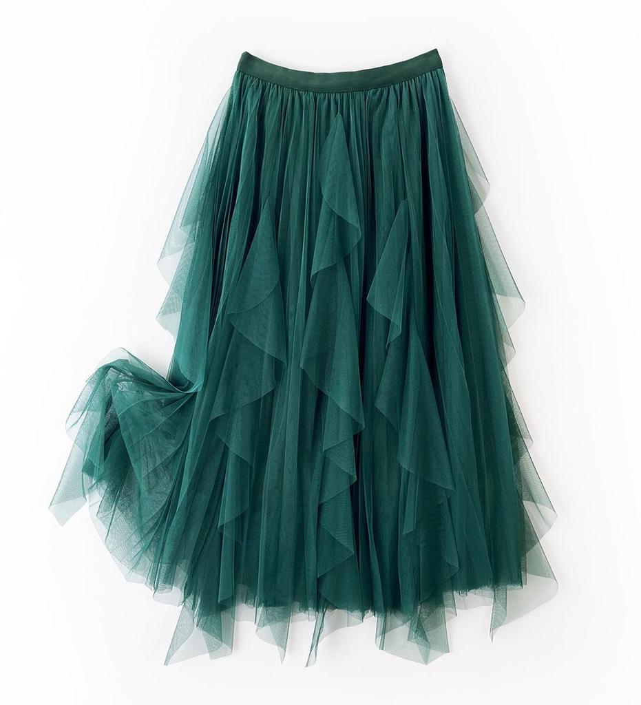 2023 Women's Irregular A-Line Pleated Gauze Skirt with Tassels