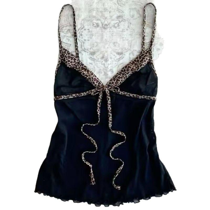 2025 Summer New Style American Sweet and Spicy Style Leopard Print Sexy Suspender Top for Women