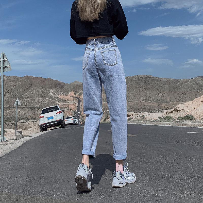 Women's Adjustable Slimming Harem Jeans - Loose Fit, Nine-Point Straight Leg, Autumn/Winter Style