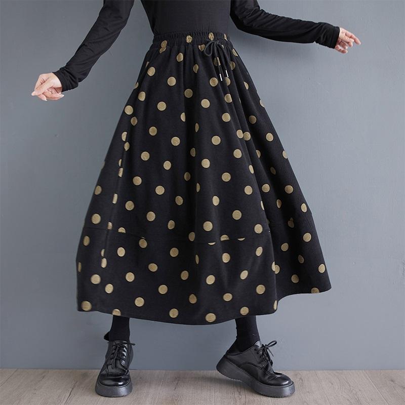 Plus size Corduroy High waist vintage Polka Dot Spring autumn Winter casual loose long for woman skirts womens skirt