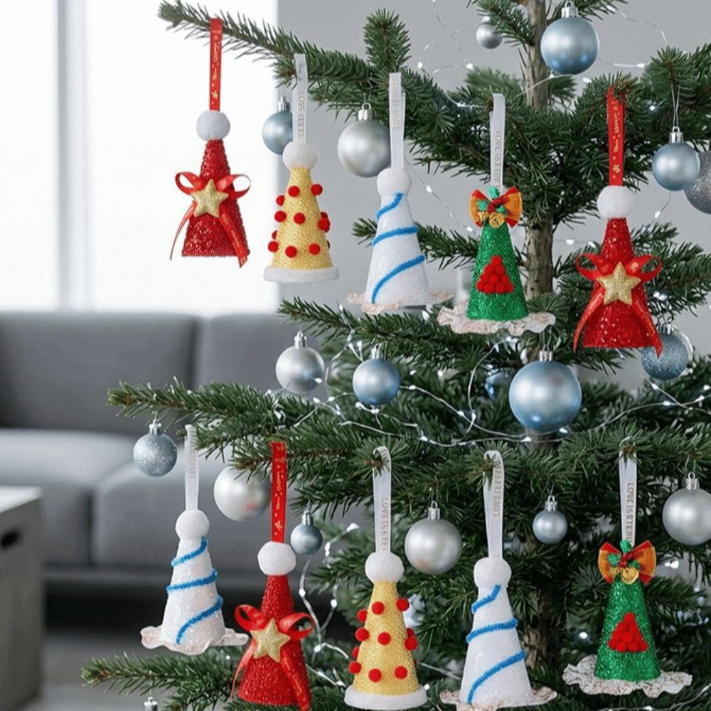 Nonwoven Fabric Christmas Hat Ornament Cone‑Shaped Lightweight Cone Hat Pendant Sequin Decoration Holiday Table Ornament