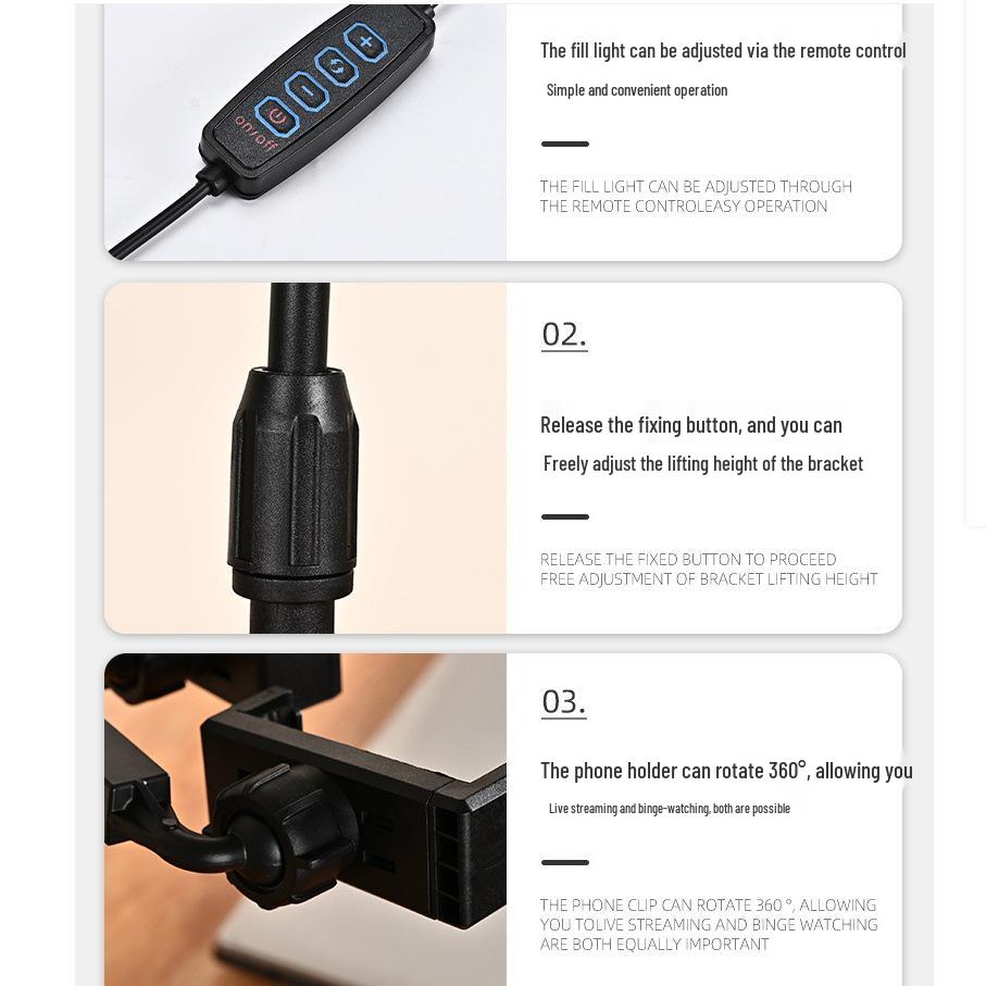 Dual-Machine Desktop Fill Light for Mobile Streaming: Phone Holder with Beauty Ring Light
