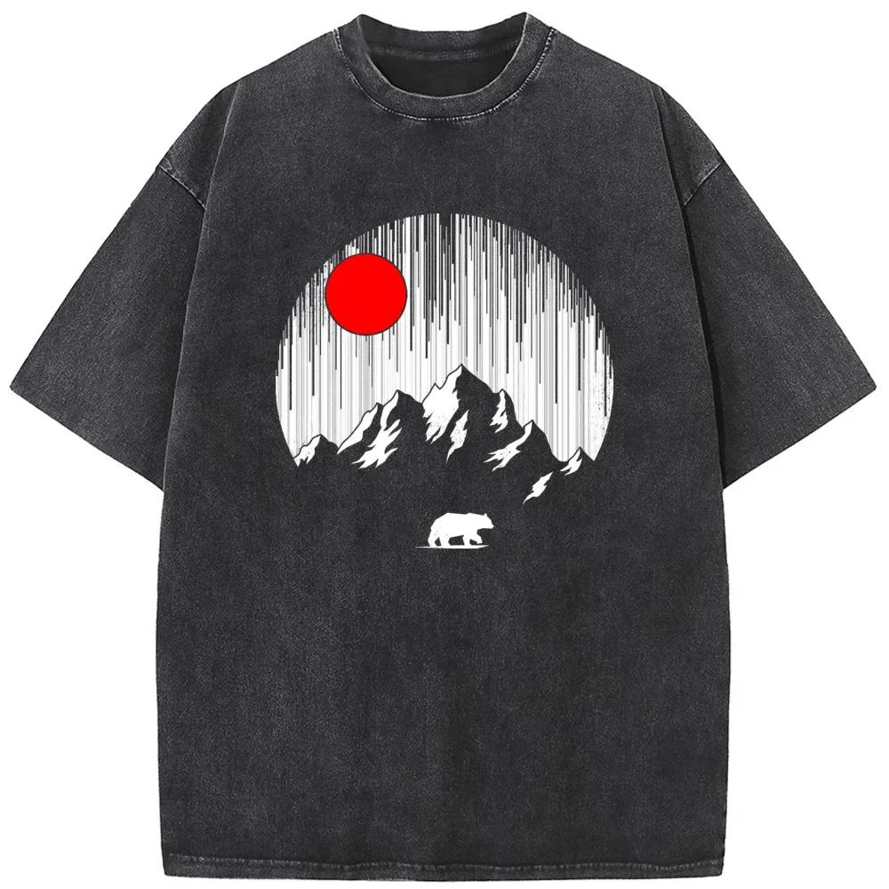 Outdoor Sunset Mountain Men/Women Washed T-Shirt 230g Cotton Funny Bleached Tshirt Retro Hip Hop Bleach T shirt S