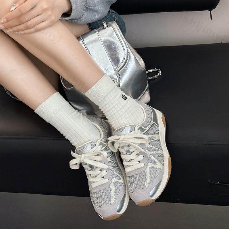 Fashion Women's Platform Sneakers Autumn New Soft Sole Breathable Comfortable Running Shoes Fashion Lace Up Height Increase Casual Shoes