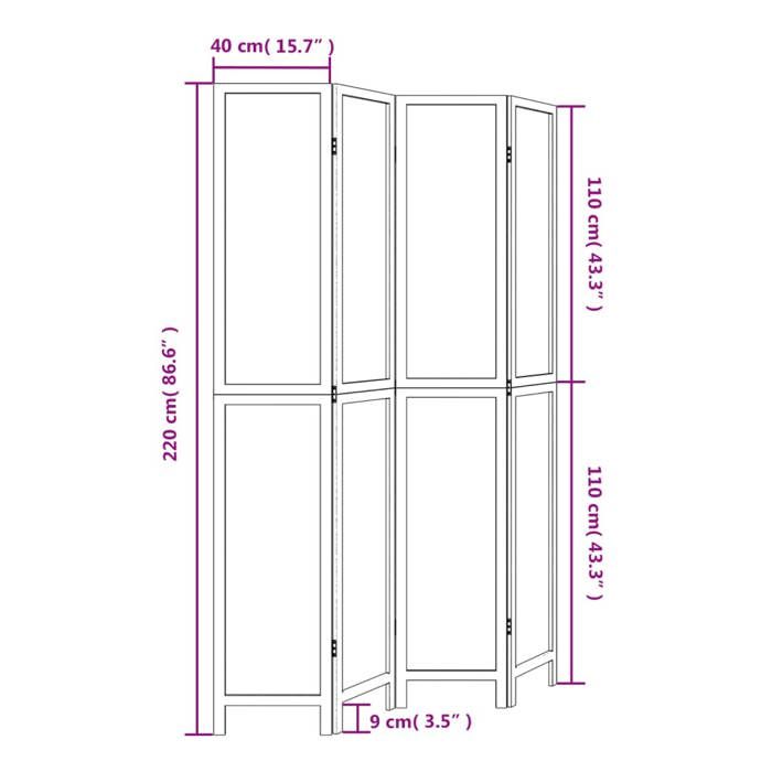 VidaXL Cloison de Séparation 4 Panneaux, Séparateur de Pièce, Écran d'Intimité, Paravent Chambre Salon, Marron Foncé 358660