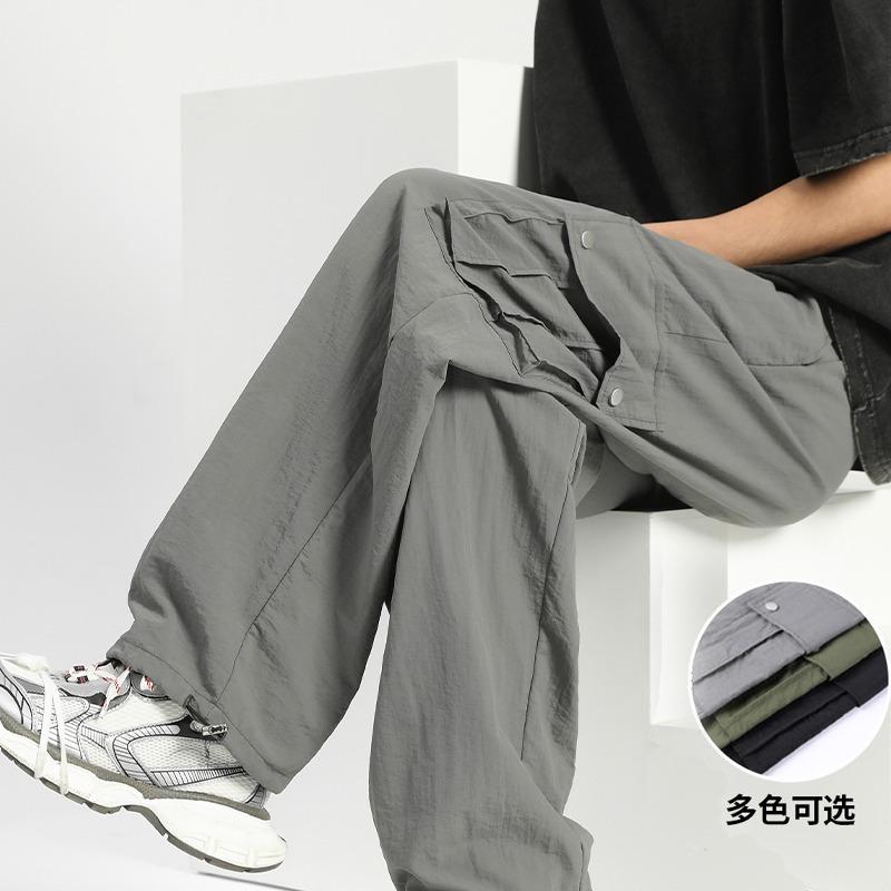 Cool feeling American wide-leg tooling pants men's summer new thin outdoor charging quick-drying straight casual paratrooper pants