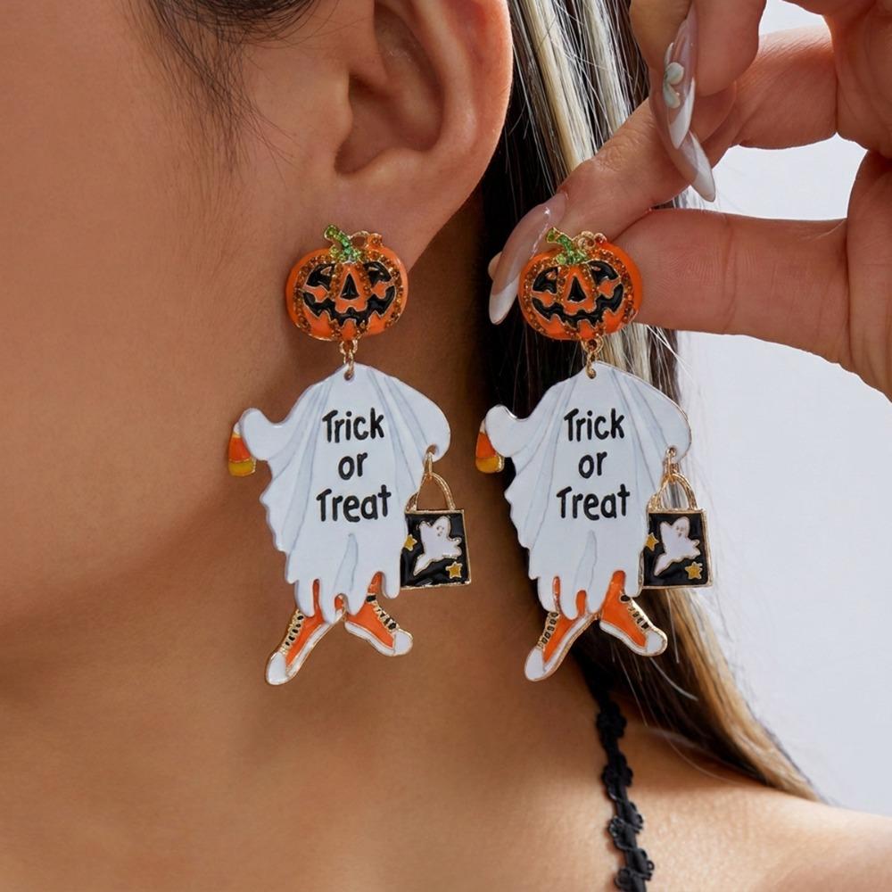 Zircon Pumpkin Ear Studs Rhinestone Spider Dangle Earrings Halloween Earrings  All Saints' Day