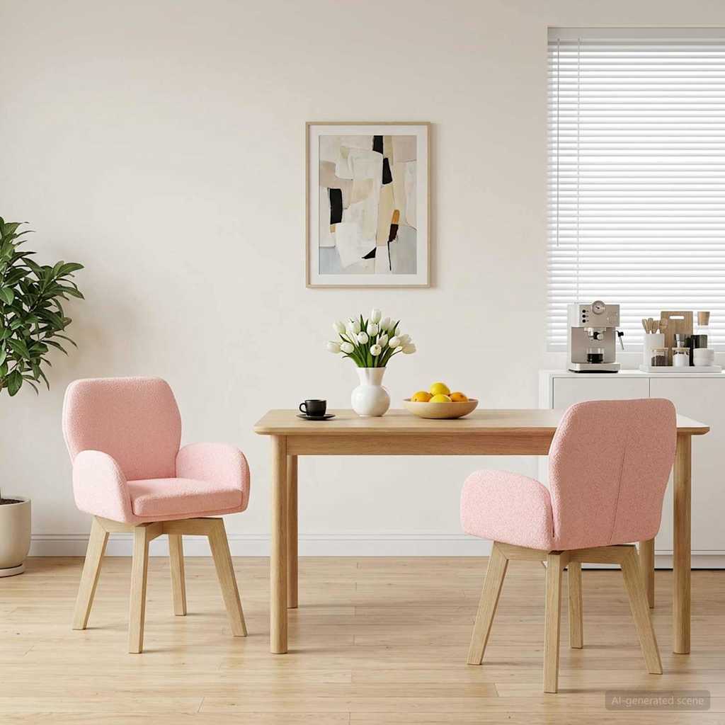 Swivel Dining Chair 2 Pcs Boucle Pink 54 X 58 X 87 Cm