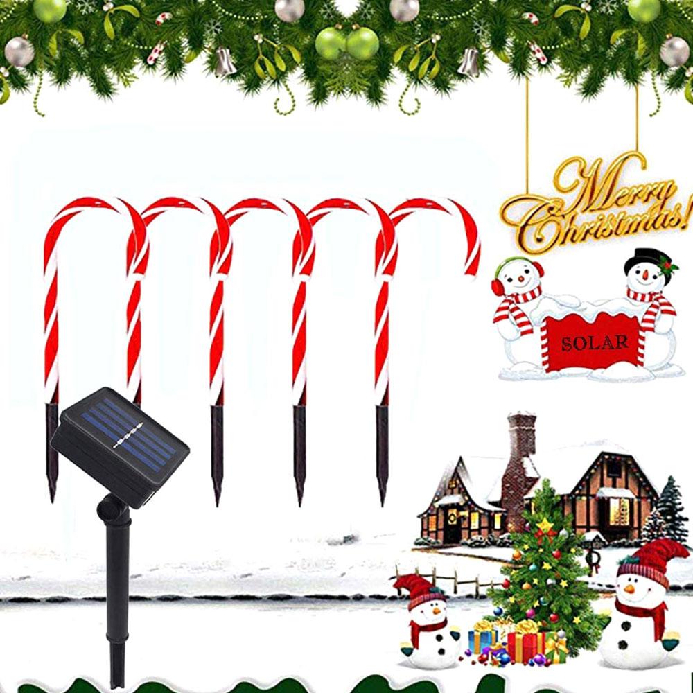Solar Christmas Cane Light LED Christmas Cane Lamp with Ground Spike Waterproof Candy Cane Fairy Lights Xmas Decoration Lighting