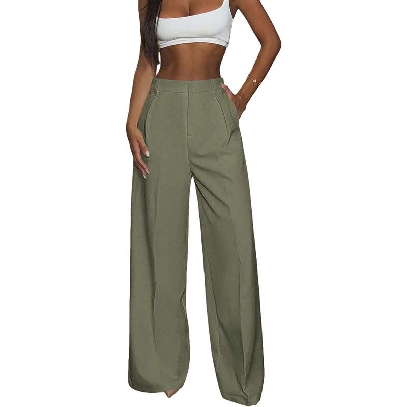 

Women s High Waist Wide-Leg Casual Trousers - Solid Color, Long Pants Medium