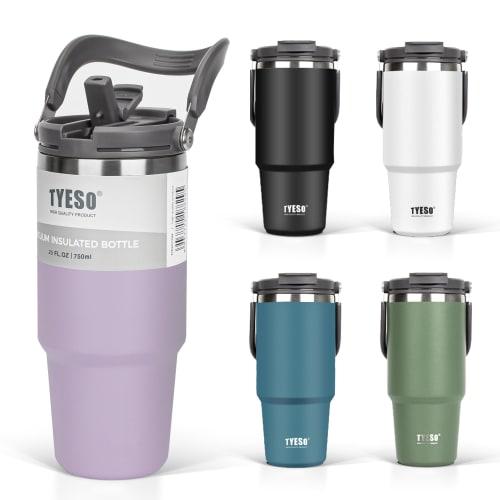 TYESO Tumbler with Lid, Straw, and Handle, 750ml Large Capacity, Insulated Water Bottle, Thermos, Vacuum Insulated, Double Walled, Wide Mouth, Direct