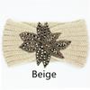 Crystal Beaded Flower Knit Headband For Women Winter Wool Ear Warmer Hairband Turban Headwrap Hair Accessories Bandeau