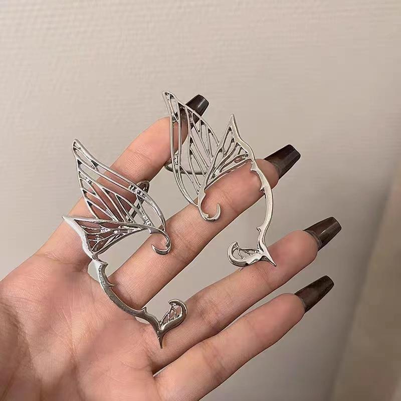 Punk Butterfly Elf Ear Clip Luxurious No Ear Hole Ear Bone Clip Metal Wing Ear Cuff Piercing Earrings For Women Jewelry