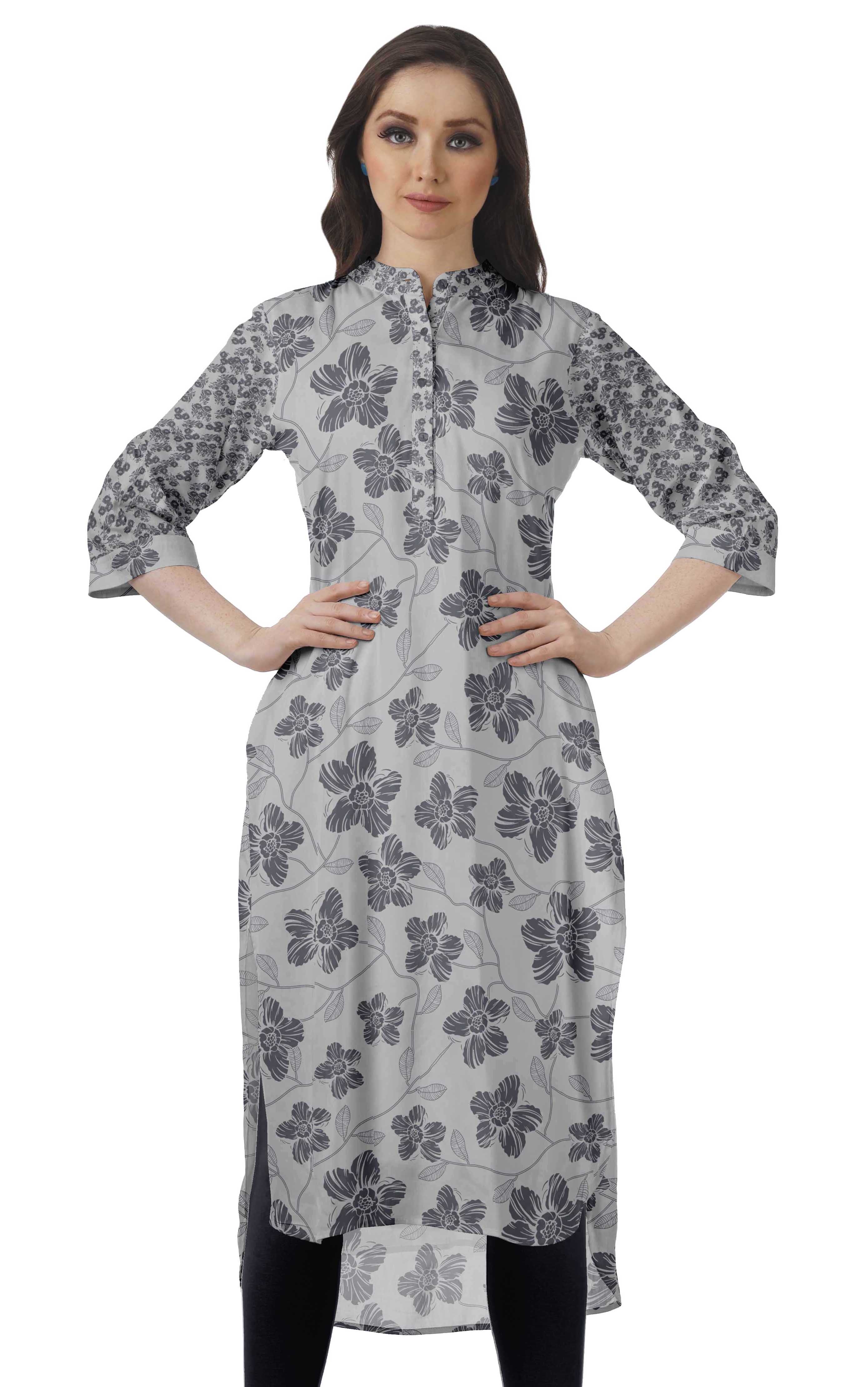 

Бавовняна туніка Moomaya з засуканими рукавами, літня літня курті з принтом Kurti XS світло-сірий колір