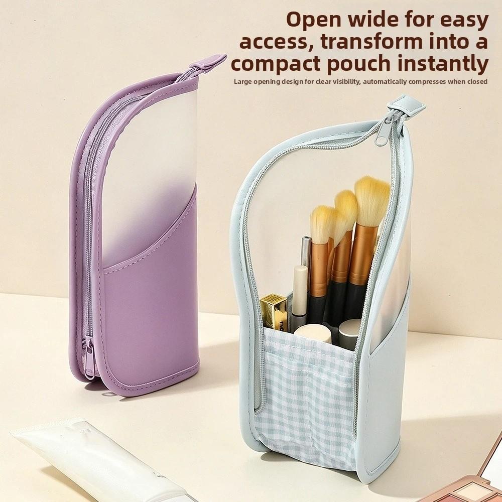 Waterproof Toothbrush Toiletry Pouch Clear Zipper Closure Portable Beauty Holder Large Capacity Vertical Stand Cosmetic Bag