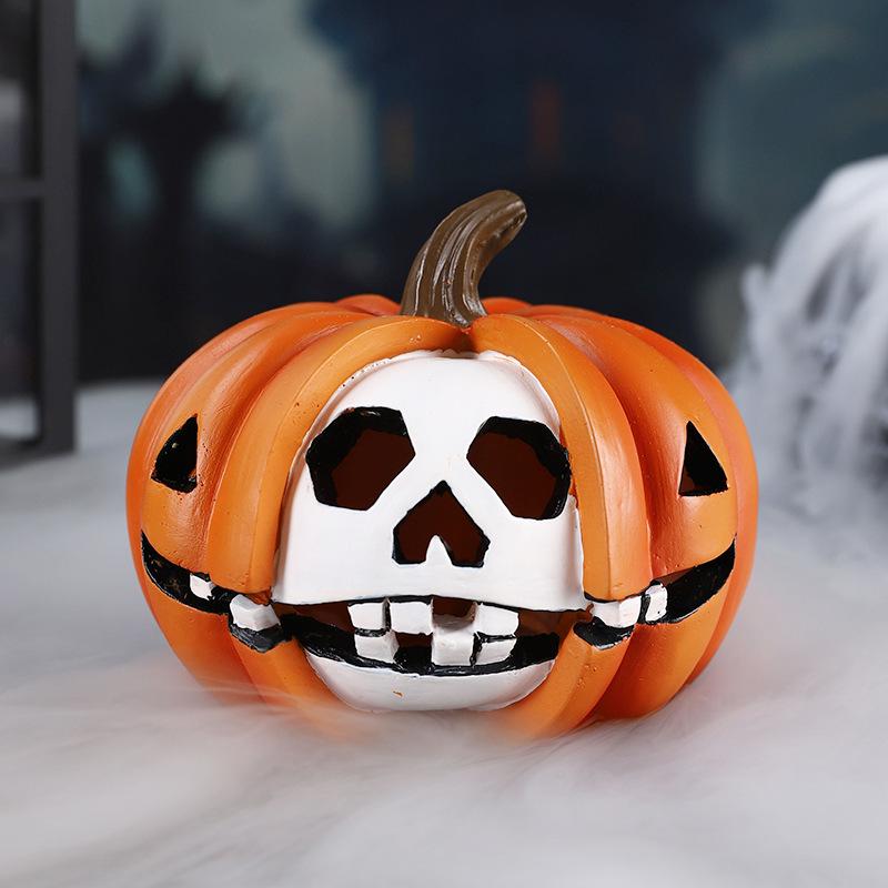 Halloween Pumpkin Skull Decoration Ornament Resin Funny Pumpkin Head Small Decoration Micro Landscape Shooting Props
