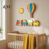 Easy Install Wall Accents 4Pcs Cartoon Train Hot Air Balloon 3D Wooden Decor, Colorful Kids Decorative Wood Shapes Room Hanging, Nursery Educational