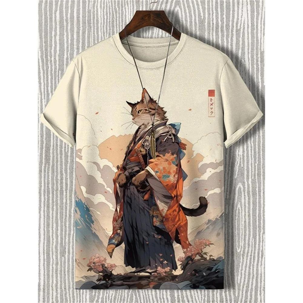 Japanese Ukiyo-e Graphic T Shirts For Men Fashion Trend Short Sleeve 3D Printed Summer T-shirts Cool Streetwear Harajuku Tops