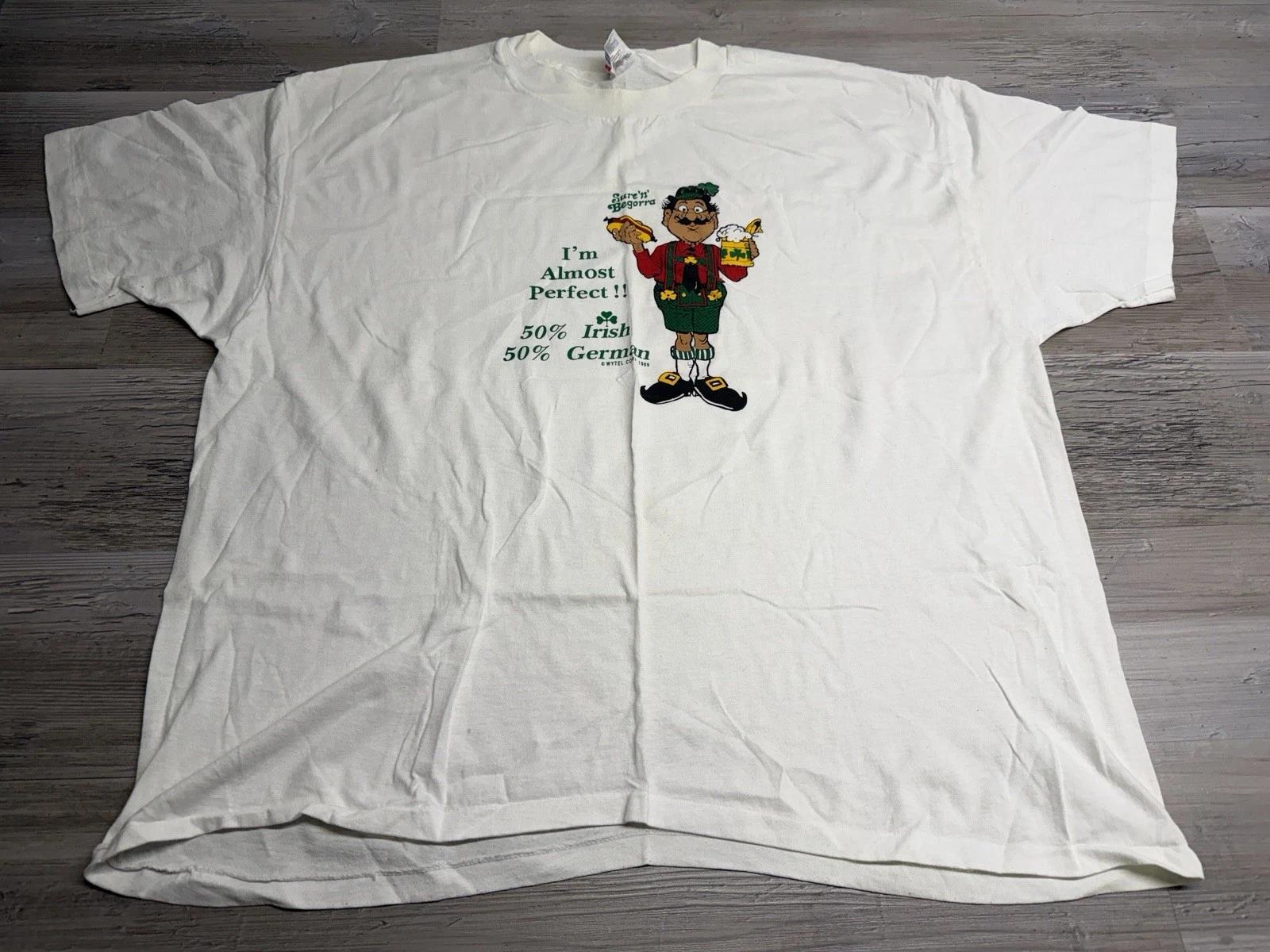 

Vintage St Patricks Day Funny Irish German Lederhosen T-Shirt 80s Single Stitch 3XL