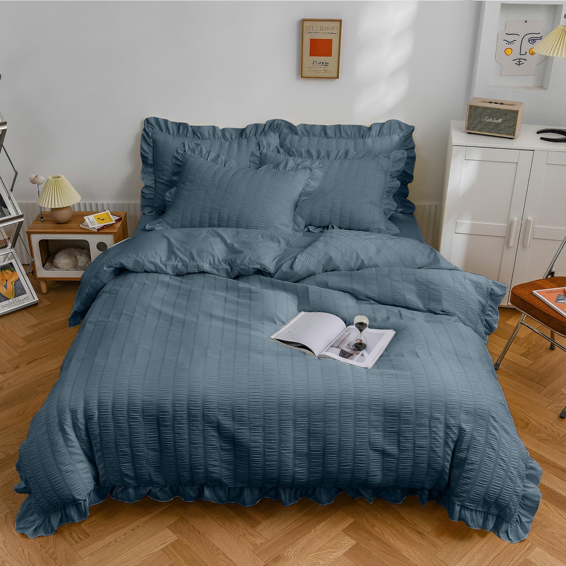 

AYO Однотонный пододеяльник из ткани сирсакер с пододеяльником, персиковая кожа, подходит для западного и японского стиля, моющийся и одинарный набор из 3 предметов,