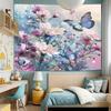 2D Dreamy Blue Butterfly Backdrop, Pink Flowers with Glitter Photography Background