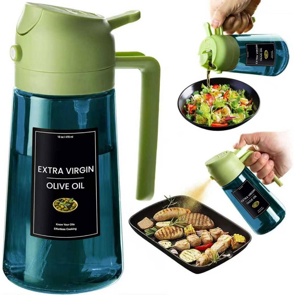 

16oz/470ml Blue Glass Olive Oil Sprayer for Cooking - 2 in 1 Olive Oil Dispenser for Kitchen Gadgets, Air Fryer, Salad, and BBQ зелёный