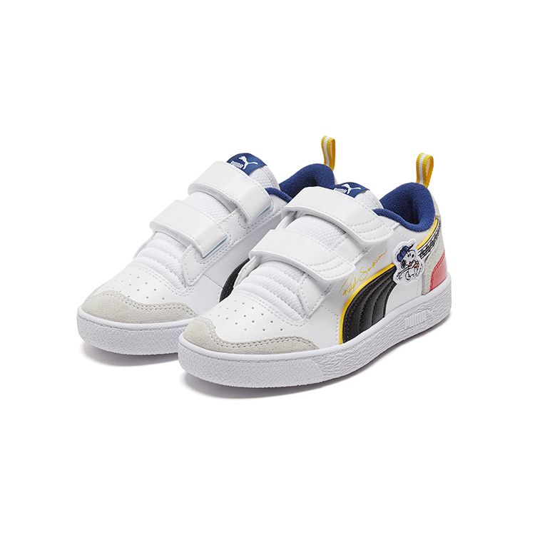Puma Peanuts X  Ralph Sampson V Velcro Casual Low Top Kids Sneakers Kids Sneakers White Blue Yellow 375794-01