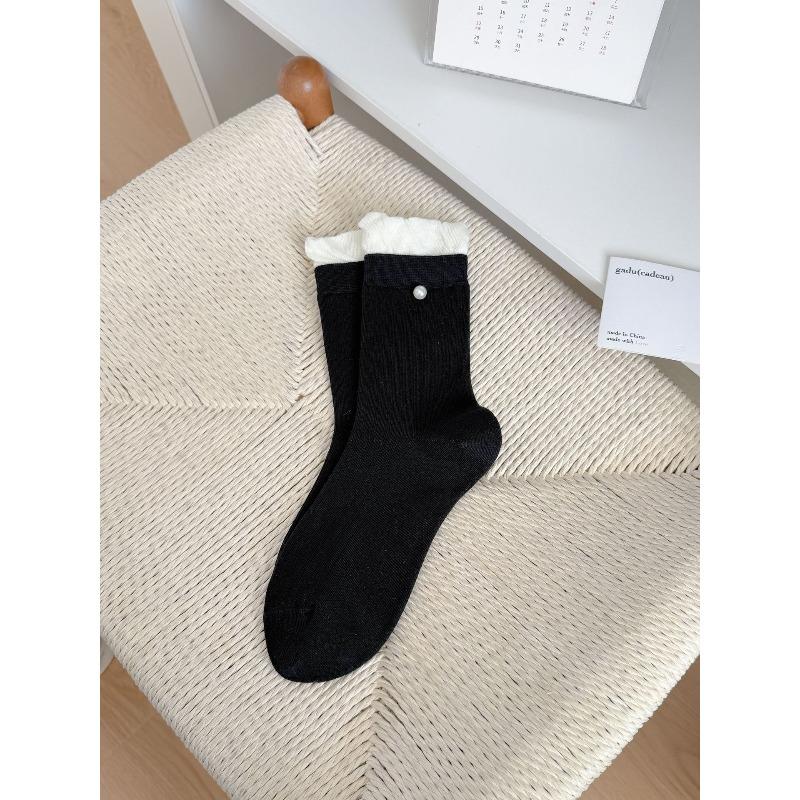 

Spring and Summer Girls Short Legged Pure Cotton Gray Style Pearl Lace Plush Socks - Simple and Trendy Socks 1 pair чорний