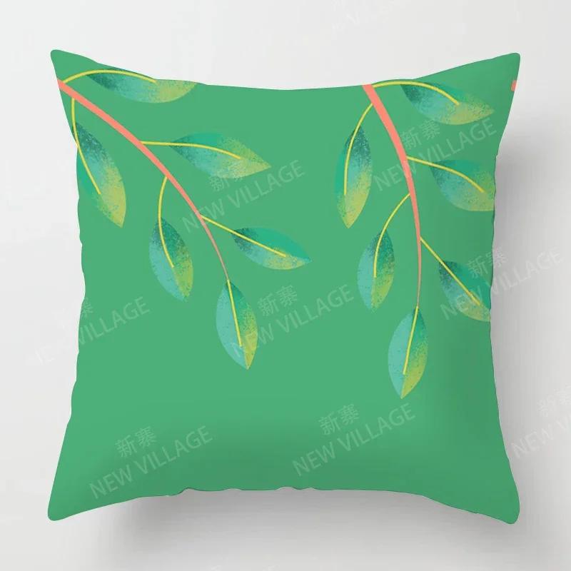 Nordic Fall Home Decor Autumn Throw Pillow Case Sofa Cushion Cover Modern 45X45Cm 45*45 50X50 60X60Cm 40*40Cm Leaf Plant Green