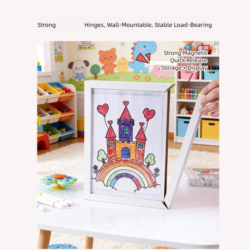 Wooden Magnetic Picture Frame With Instants Art Change Function For Home Office Decors Fit Kids Drawing Photos Display