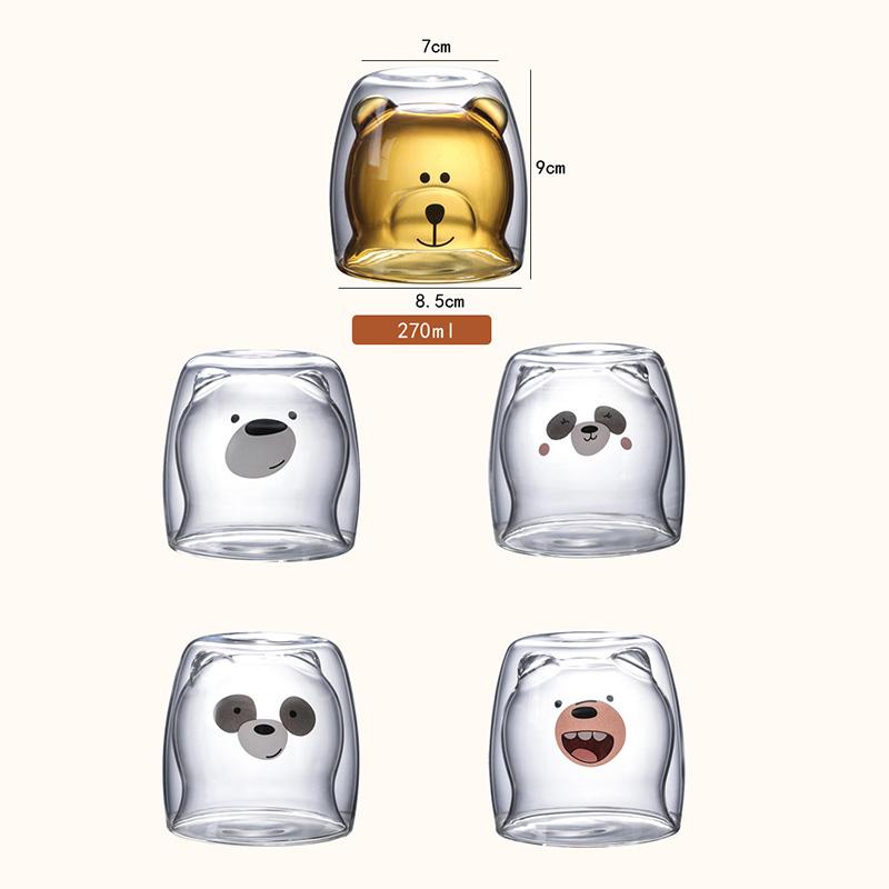 Vysoké borosilikátové dvojité žáruvzdorné sklo hrnek s medvědem kreslený hrnek na kávu hrnek na džus mléko