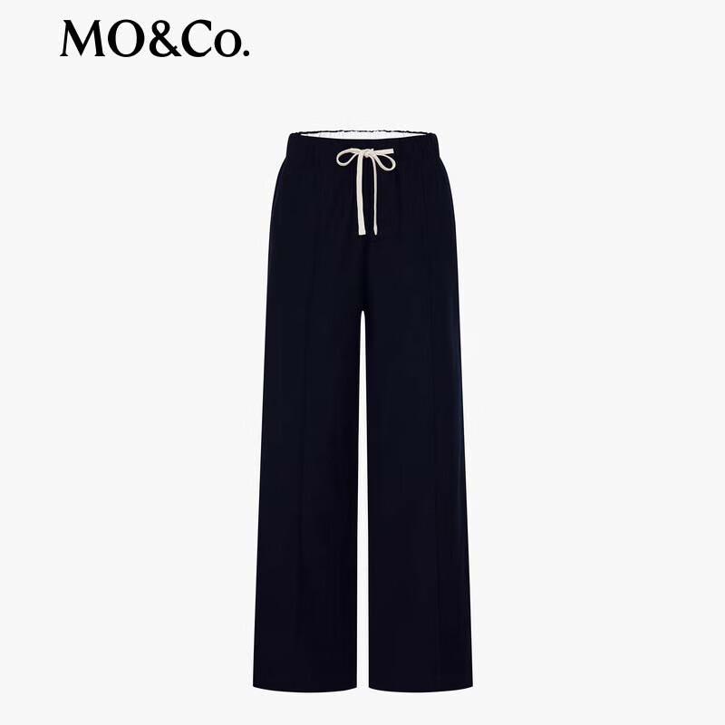 MO&Co. Women's Merino Wool Drawstring High-Waisted Straight Trousers