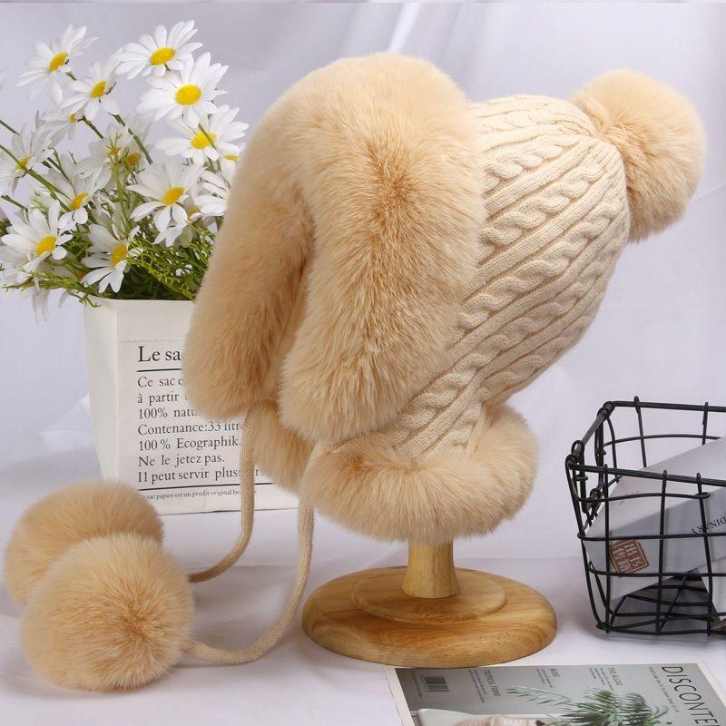 

Велосипедная шапка, защитные наушники, шерстяная шапка, женская зимняя шапка Lei Feng, корейская версия теплой и бархатной вязаной шапки, женская зимняя шапка M（56-58cm）