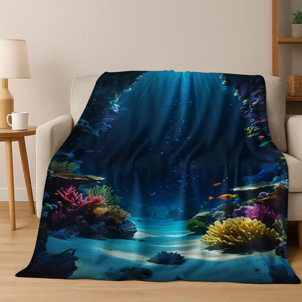 2026 New Underwater World Sea Dolphin Turtle Coral Art Flannel Blanket,Cozy Soft Throw Blanket for Home Bedroom Bed Sofa Kids