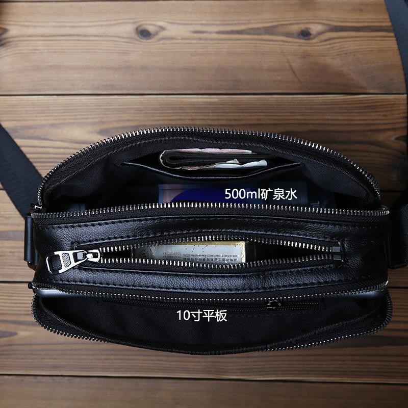 NZPJ Casual Leather Men Shoulder Bag Natural Cowhide Messenger Bag Large Capacity Business Solid Color Backpack for 10-inch Ipad